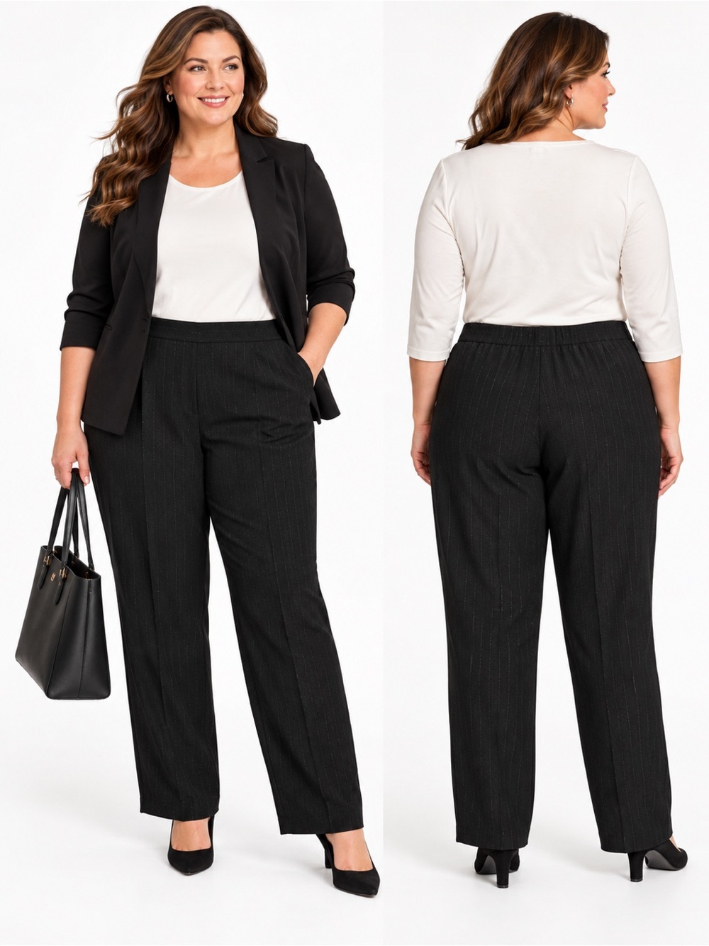 Sag Harbor 18W Black Metallic Pinstripe Dress Pants NWT